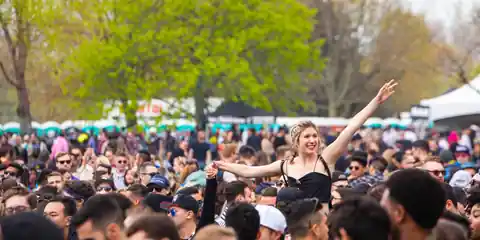 Crowd enjoying an outdoor music festival on a sunny day